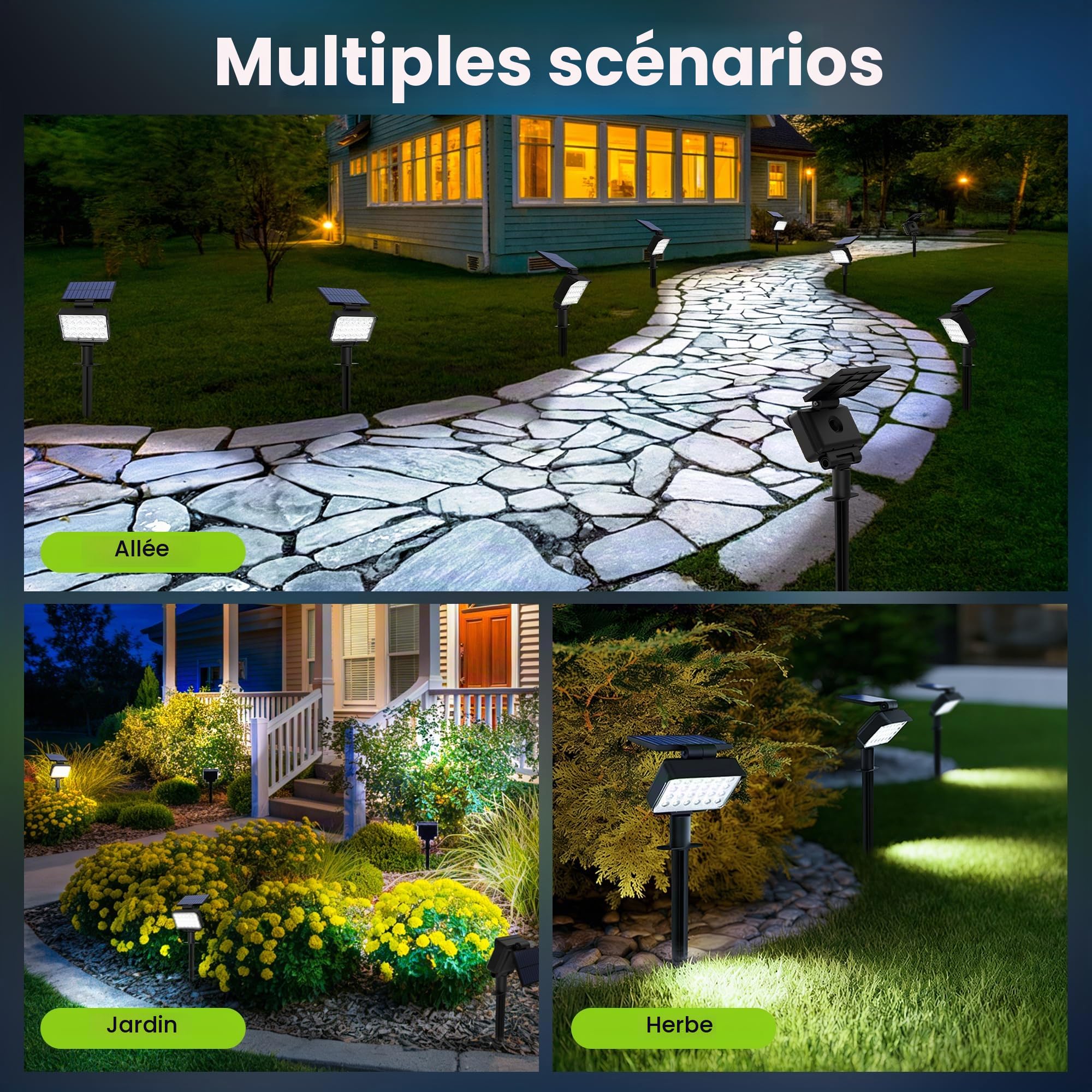 Solpex Lot de 4 Spots Solaires d'extérieur, Projecteurs Solaires,IP65 étanches à 24 LED Lampes solaires pour Chemins, extérieur Jardins, Clôtures (Blancs)