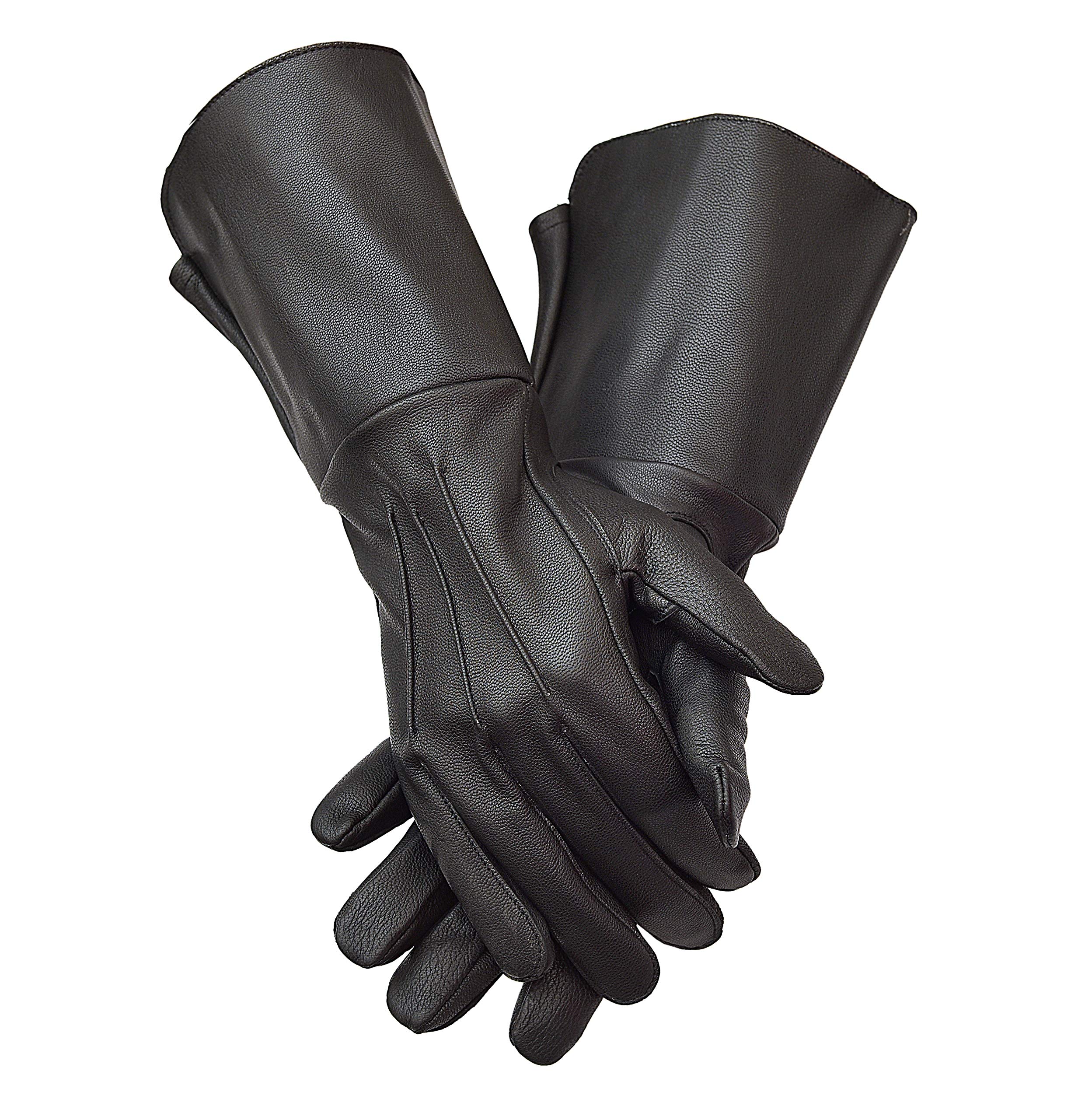 Men's Black Medieval Renaissance Gauntlet Cosplay Leather Gloves Long Arm Cuff (, X-Large)