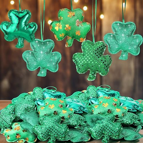 VitalCozy 27 adornos de tréboles del día de San Patricio para tela de árbol, verde 3D, adornos de tréboles de fieltro grandes de la suerte,