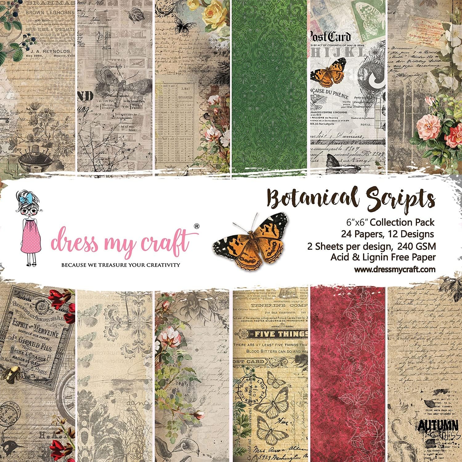 Dress My Craft651749 Simple Sayings Cardstock Paper - Botanical, 6 x 6