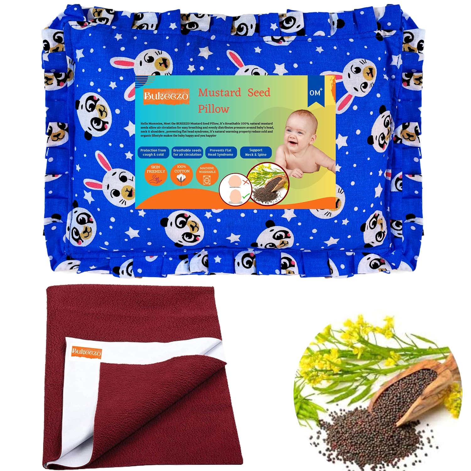 Bukeezo Mustard Seed Pillow for New Born Baby, rai Pillow for Baby Head