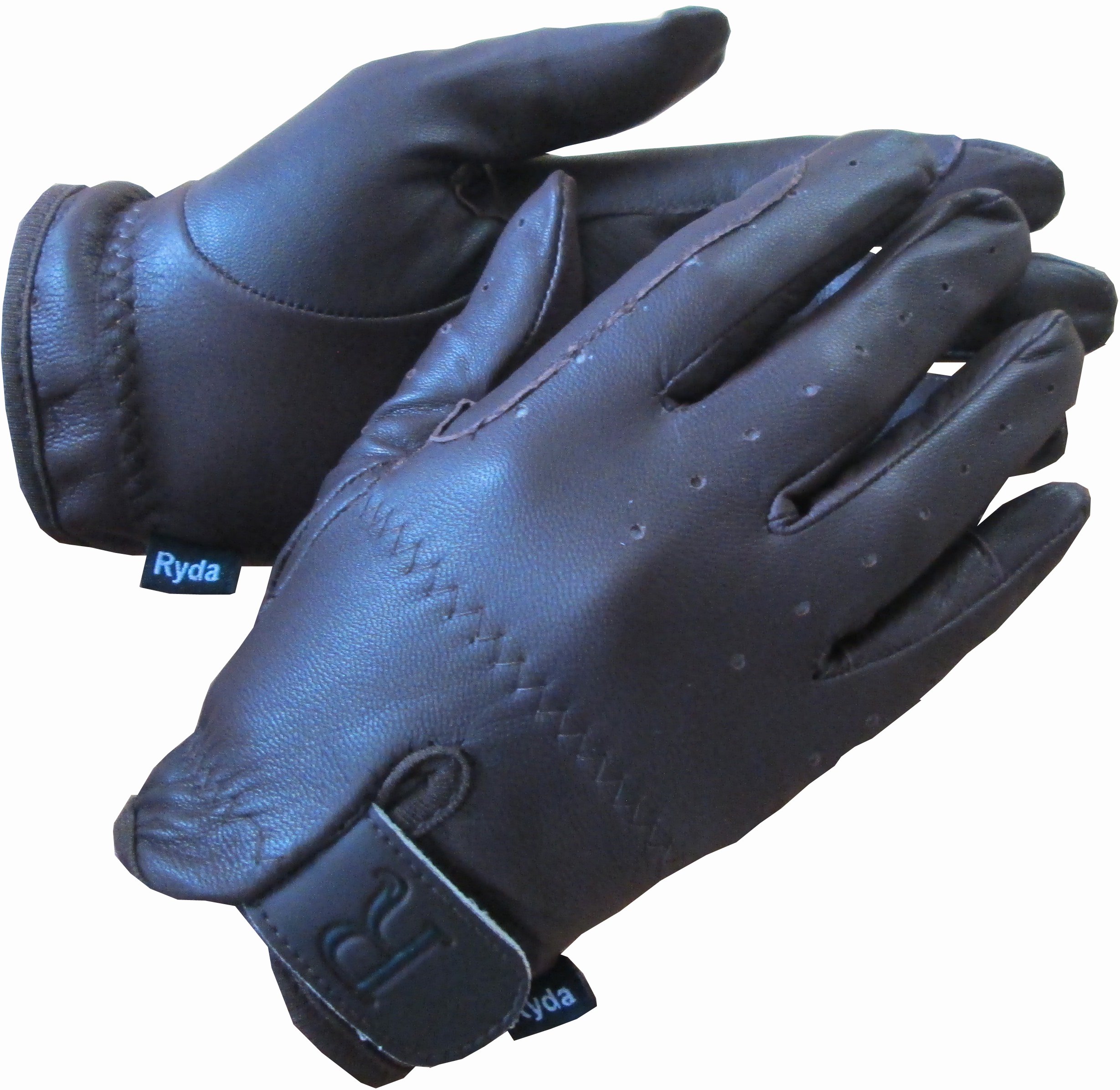 Ryda Childrens Leather Horse Riding Gloves Black or Brown (Large, Chocolate Brown)