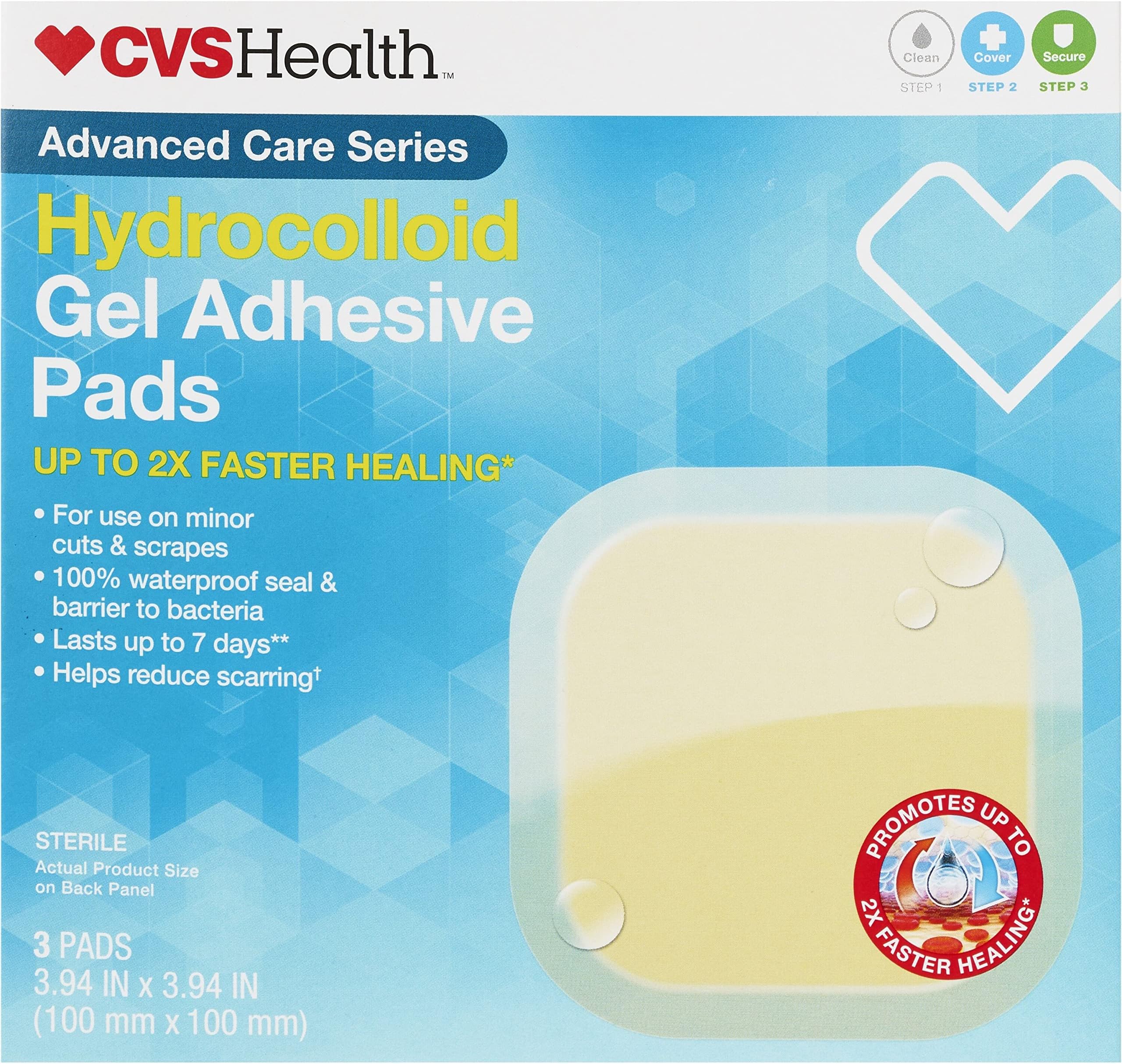 Hydrocolloid Gel Adhesive Pads, 3 Pads, 3.94 in x 3.94 in