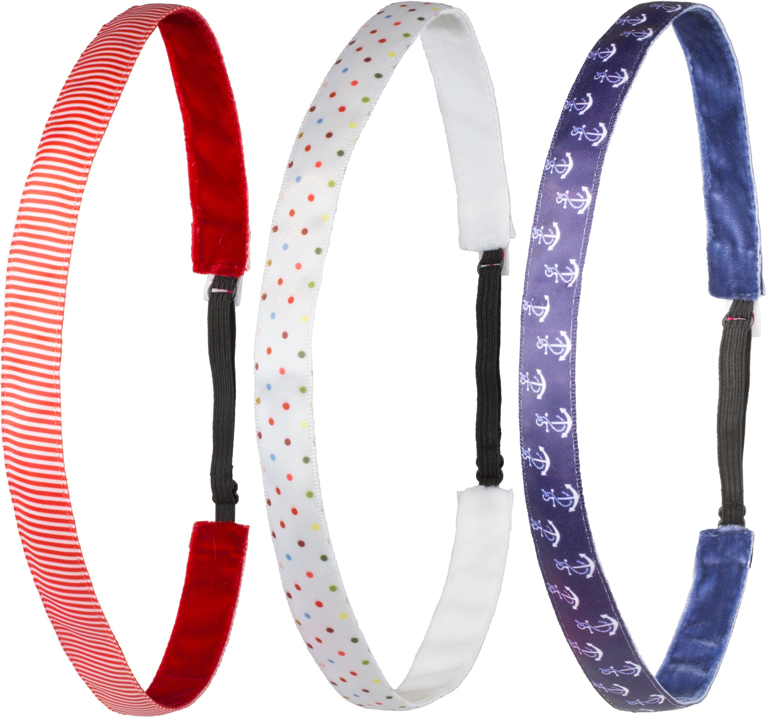 Ivybands Kids | Non-Slip Headband for | 3 Pack | Professional Kids Detangling Band Haareif Similar to | Stylish Designs for Kid's, Rot Weiss Blau Anker Bunt Gepunktet