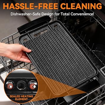 Bakers Friend Indoor Searing Grill & Griddle, Electric Griddle with 2 in 1 Indoor Grill and Griddle Plate Indoor Grill with Removable Plate & Lid, Silicone Mold, Dishwasher Safe, Graphite