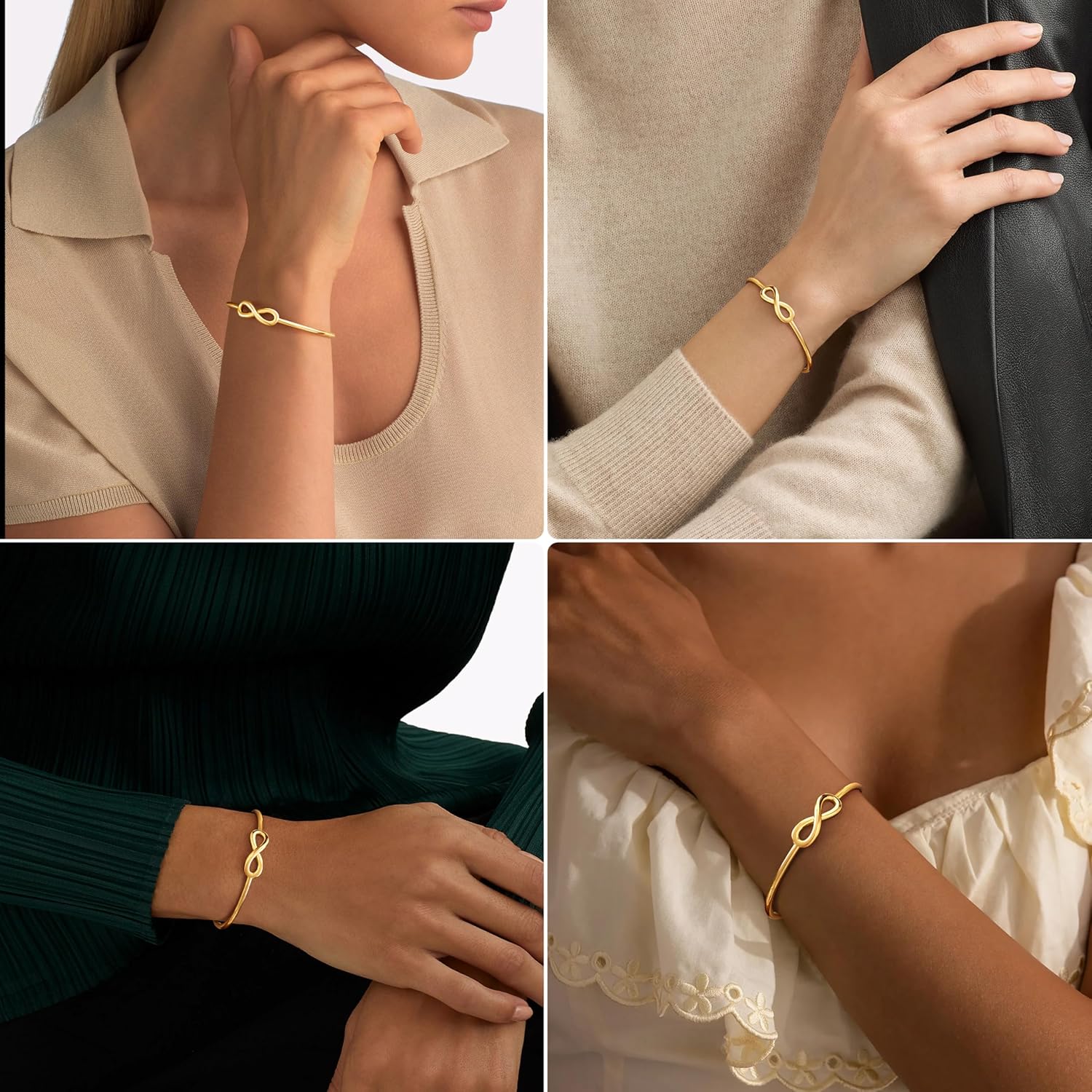 Gelbesty Infinity Love Knot Dainty Gold Bangle Bracelets for Women, 14K Gold Plated Adjustable 925 Silver Bracelet, Trendy Jewelry Gifts for Valentine's Day - Image 7