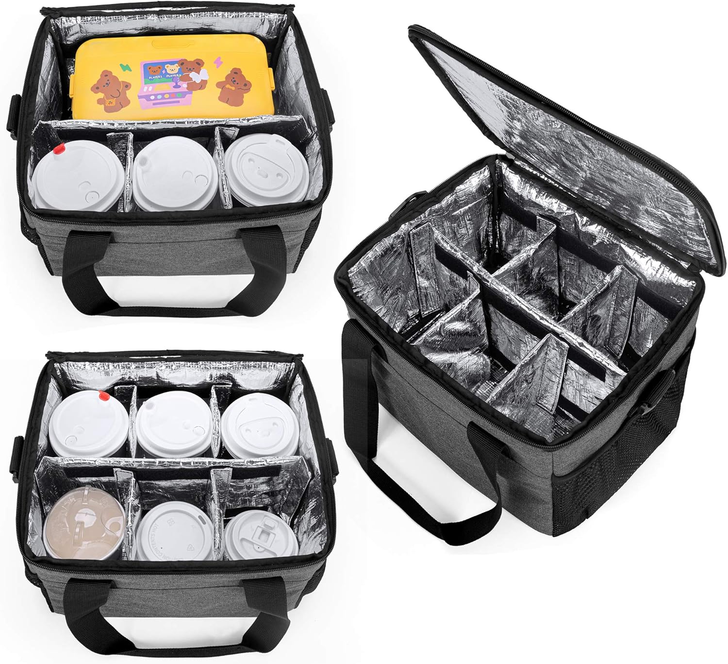 Trunab Reusable 6 Cups Drink Carrier for Delivery Insulated Drink Caddy with Handle and Shoulder Strap, Adjustable Dividers, Beverages Carrier Tote Bag, for Daily Life Takeout, Outdoors, Travel - Image 2
