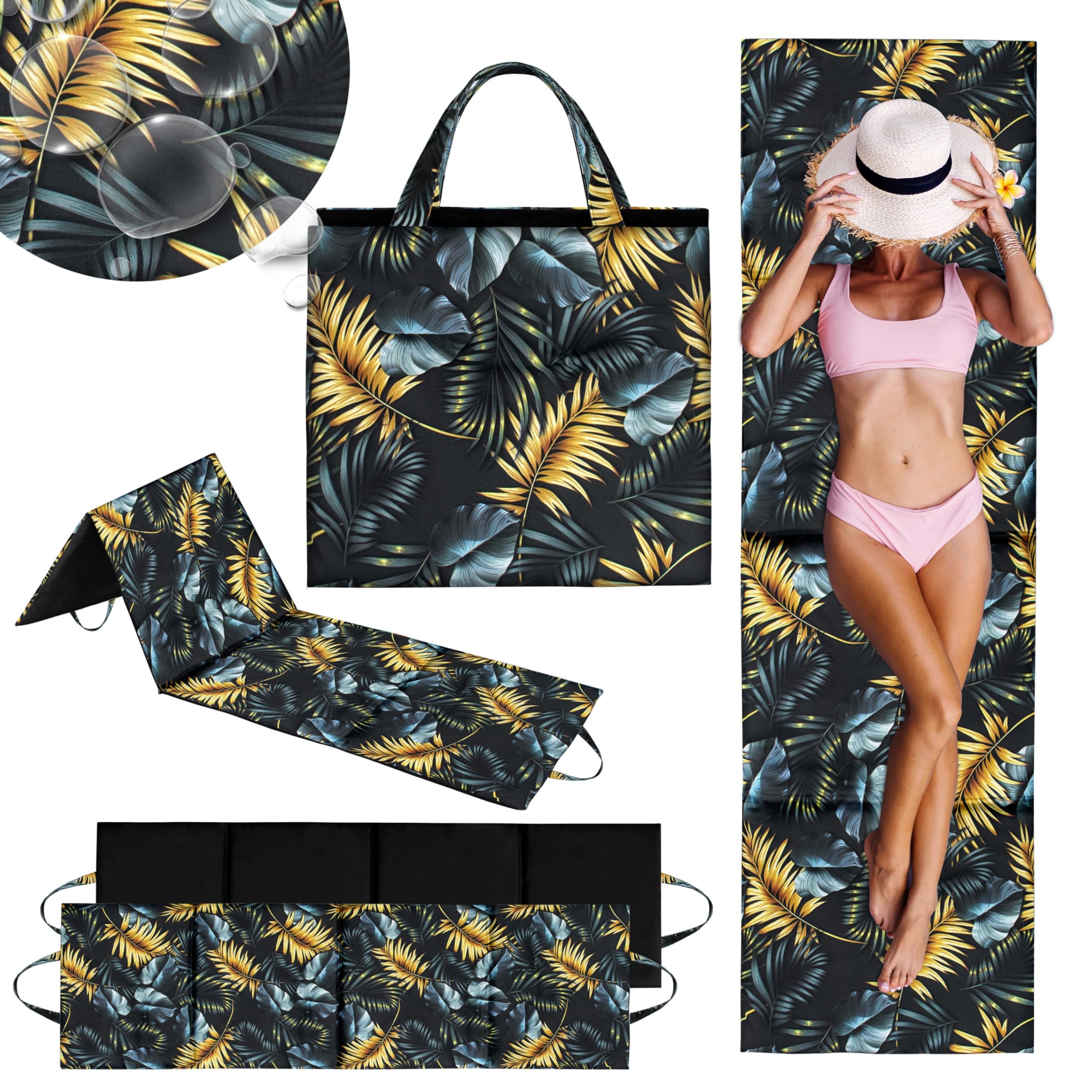 XXL Strandmatte - 180x50x2 cm - Dicke & Faltbare Strandliege für Steinstrand & Sand - Wasserdicht, Groß, Robust & Bequem - Perfekt für Outdoor & Reisen - Blue Passion
