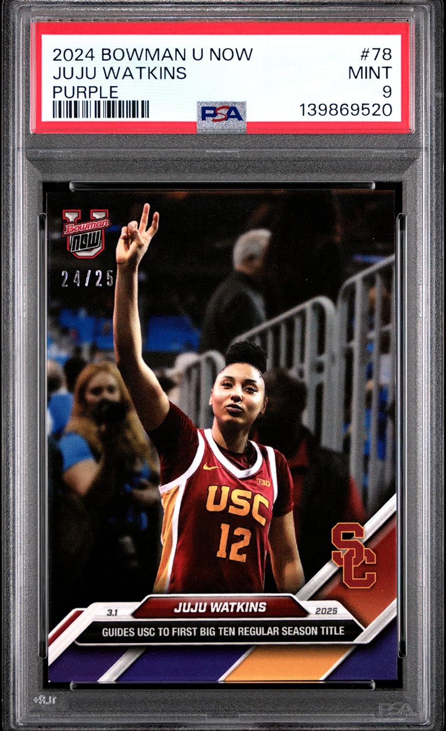 PSA 9 JuJu Watkins 2024 Bowman University Now #78 Purple #24/25 Rookie Card USC