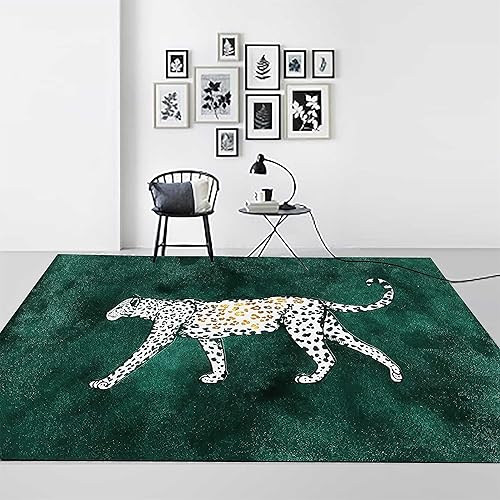 Miniatura 4 de Alfombras de área de leopardo de nieve, 4 x 5 pies, colección única de guepardo blanco salvaje, alfombras antideslizantes, alfombras ligeras de lujo