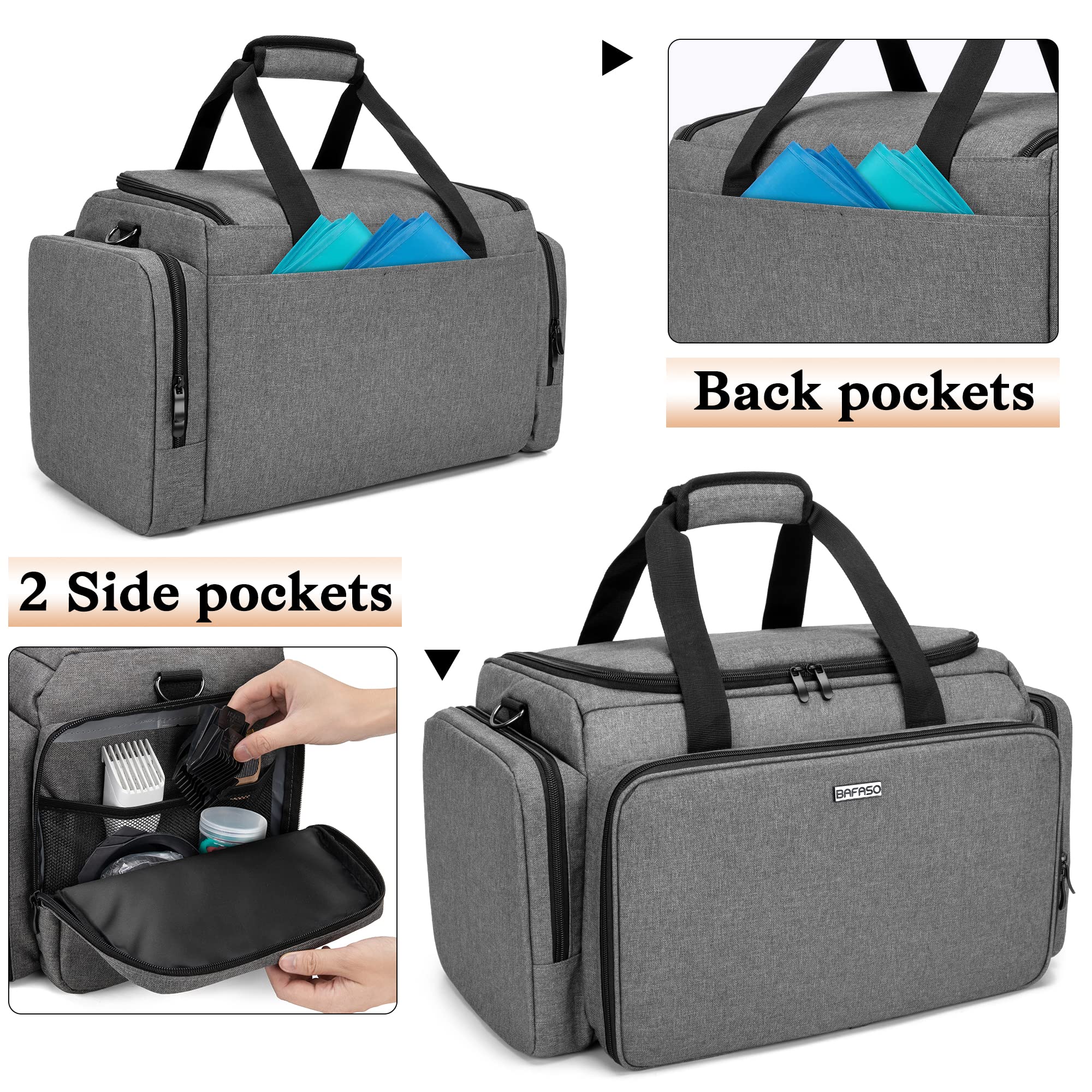 BAFASO Friseur Reisetasche, Frisör Aufbewahrung Koffer für Salon, Friseur Tasche für Friseurin, Maskenbildner, Stylist, Friseur Zubehör Organizer Tasche, OHNE ZUBHEÖR, Grau
