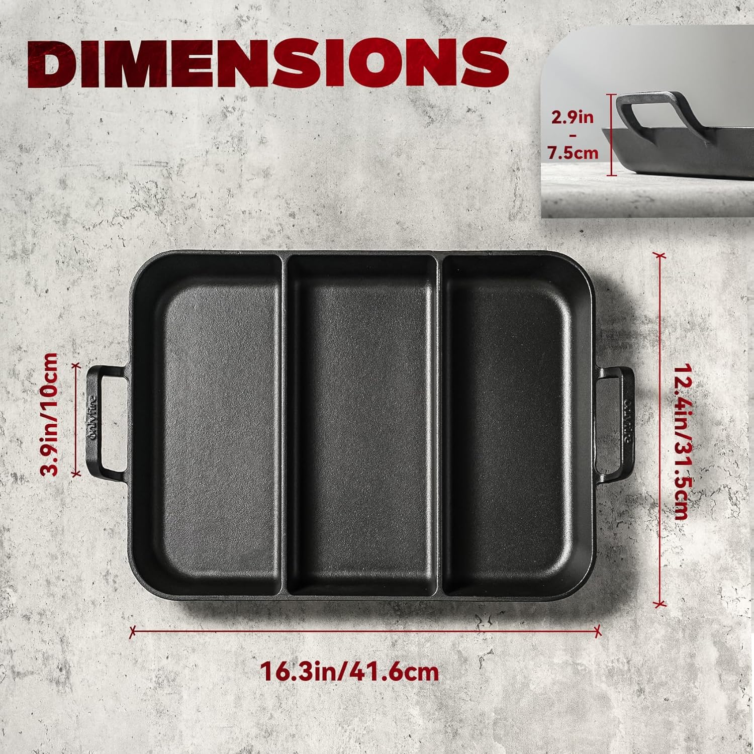 onlyfire Pre-Seasoned Cast Iron Skillet, 16 Inch Griddle Pan Frying Pan with Nonstick Grill Surface and Dual Handles, Cast Iron Grill Pan for Grills, Oven and All Stovetops