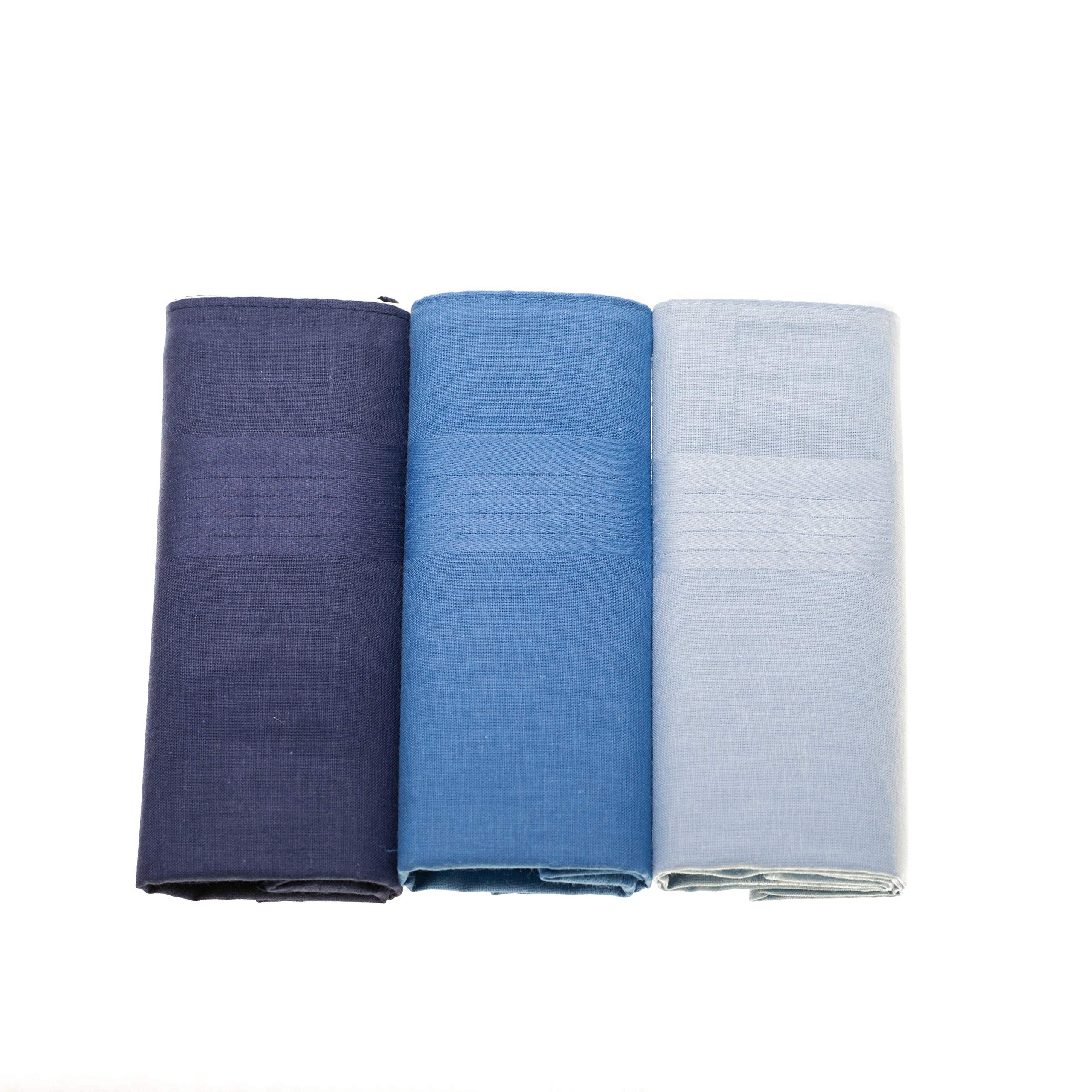 Surf the Shop 100% COTTON HANDKERCHIEFS HANKIES HANKYS MENS Quality Gift 3/4/5/6/7 Boxed NEW (3, Shades of Blue)