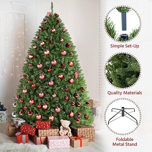 Miniatura 4 de Yaheetech Árbol de Navidad de abeto completo Douglas sin iluminación de 6 pies con soporte plegable, árbol de Navidad etra grueso para decoración de