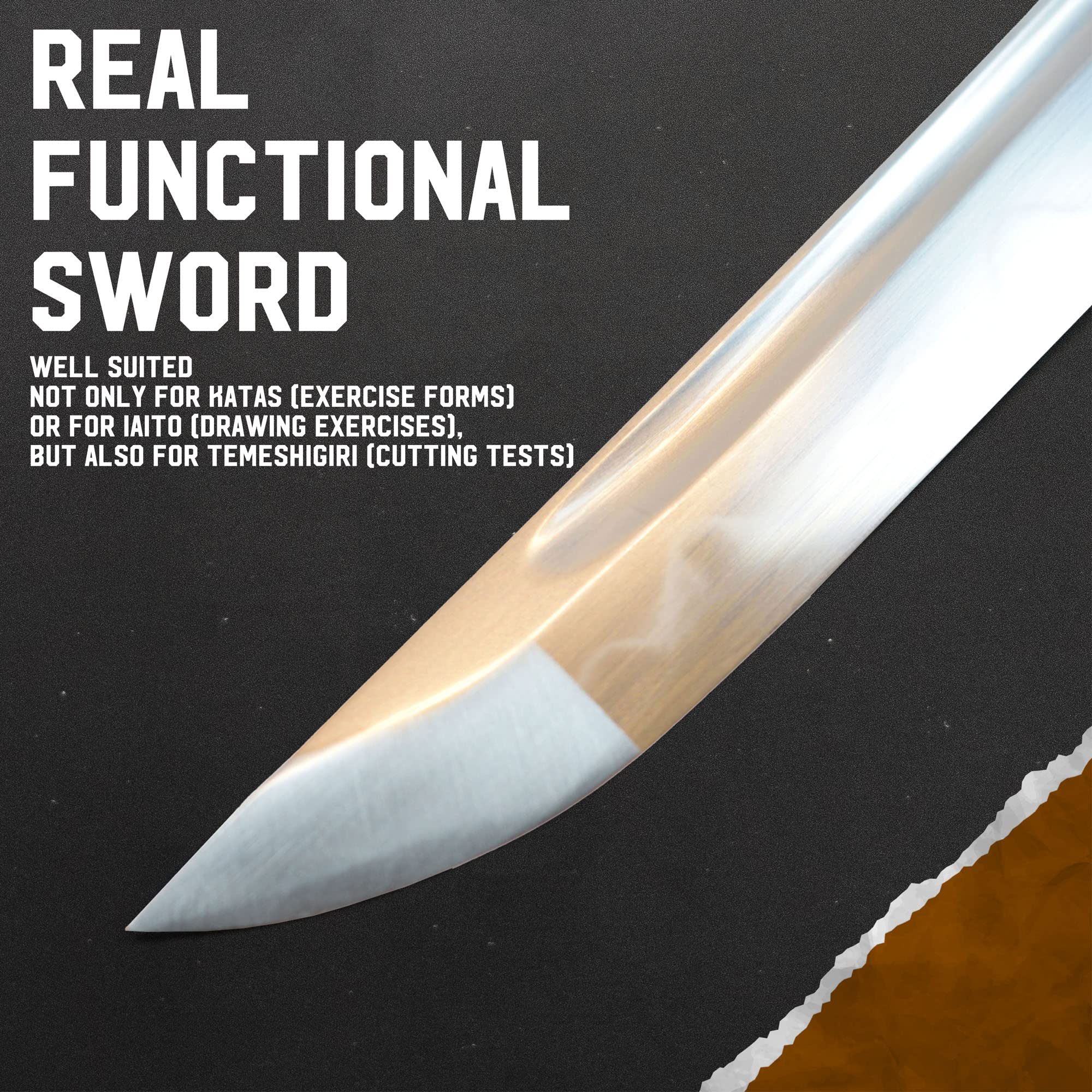 Akito Japanisches Samurai Schwert - Handgeschmiedeter Karbonstahl, Mit Scheide, 102 cm, Katana, Schwarz