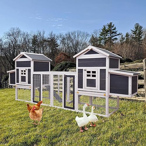 Outdoor Chicken Coop for 8 Chickens, 2025Upgraded Portable Wooden Hen House with Nesting Boxes, Chicken House, Chicken Run Cage, Waterproof Roof (Grey&White)