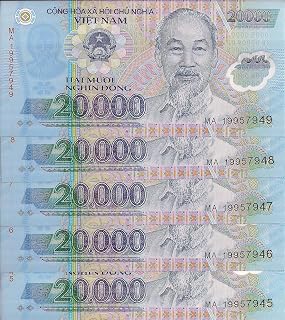 5 x 20,000 Dongs, P-120, UNC Polymer VND, 2006-2024, Total 100,000 Dongs