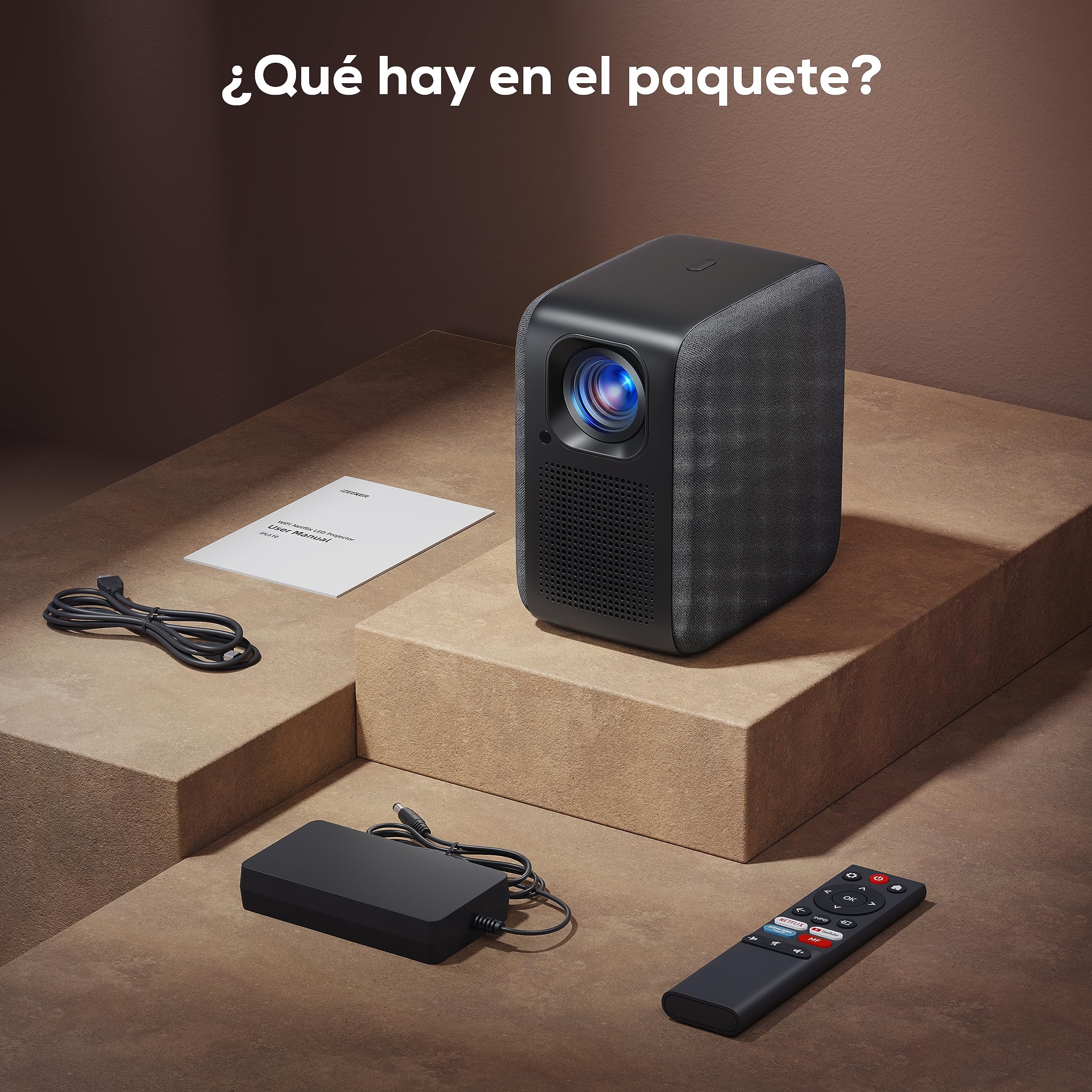 Proyector Portátil,【Netflix/Prime Video/Youtube】 Nativo 1080P 20000 Lúmenes 4K Soporte, iZEEKER Proyector WiFi Bluetooth, Dolby Audio, HDR10, Enfoque Eléctrico, 4D/4P Keystone para Android/PC/USB