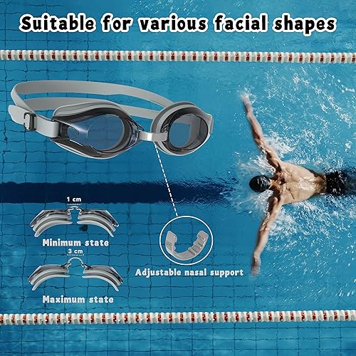 Miniatura 2 de Whale Gafas de natación de entrenamiento, puente nasal ajustable y gafas de natación antivaho sin fugas para hombres y mujeres