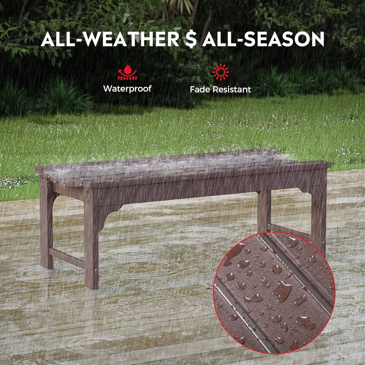 Costaelm Outdoor Benches Weatherproof, All Weather Resistant Park Bench Poly Lumber Backless Garden Bench Seat for Entryway Front Porch, Dark Brown