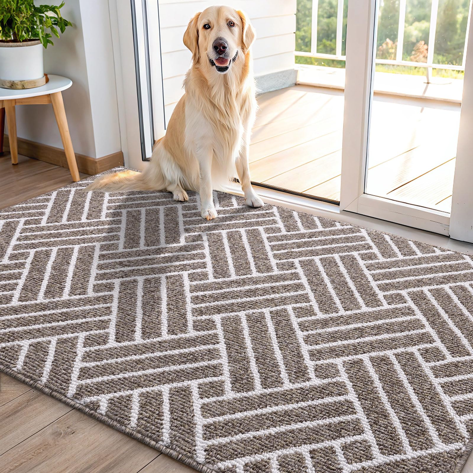 OLANLY Indoor Door Mat 48x32, Low-Profile Dirt Resistant Doormat, Khaki