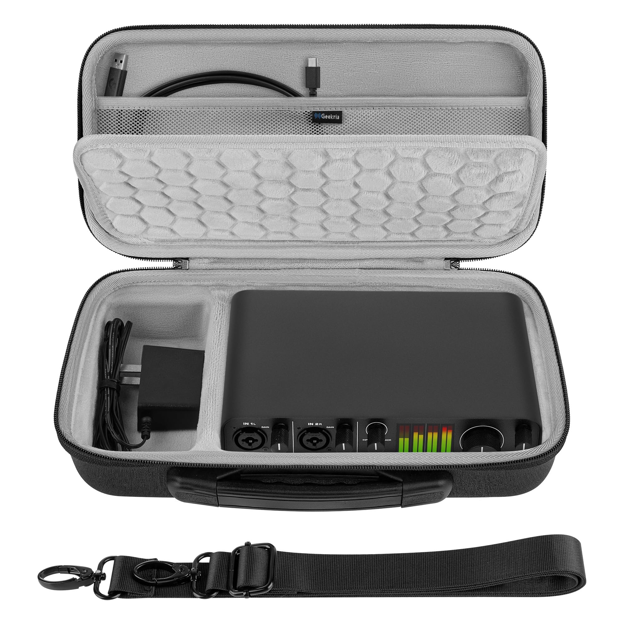 GEEKRIA Housse de Transport pour Interface Audio, étui de Voyage Rigide Compatible avec Motu M2/M4, M-Audio M-Track Duo/M-Track Duo HD, Behringer Pro VS Mini/JT Mini, Stylophone GENX-2 (Gris