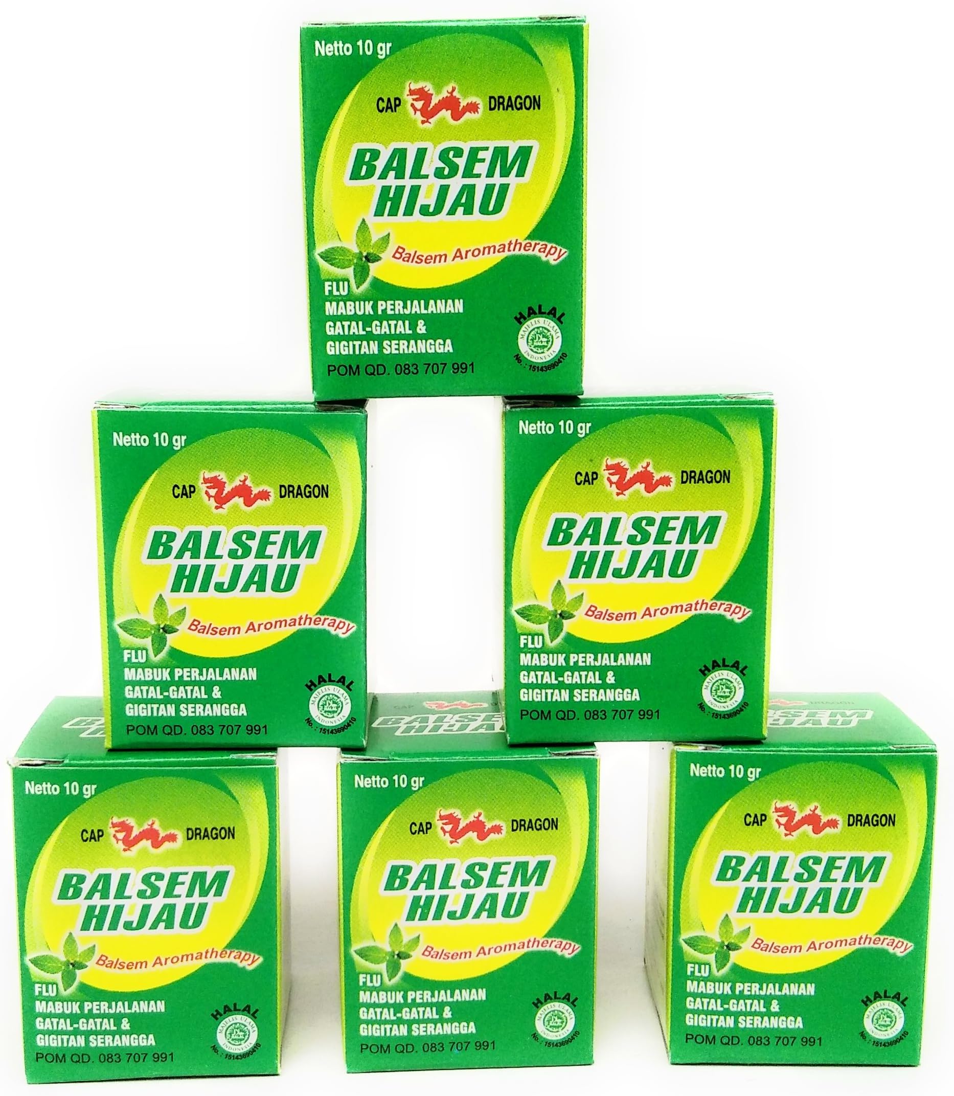 Balsem Gosok Hijau Green Balm, 10 Gram (Pack of 6)