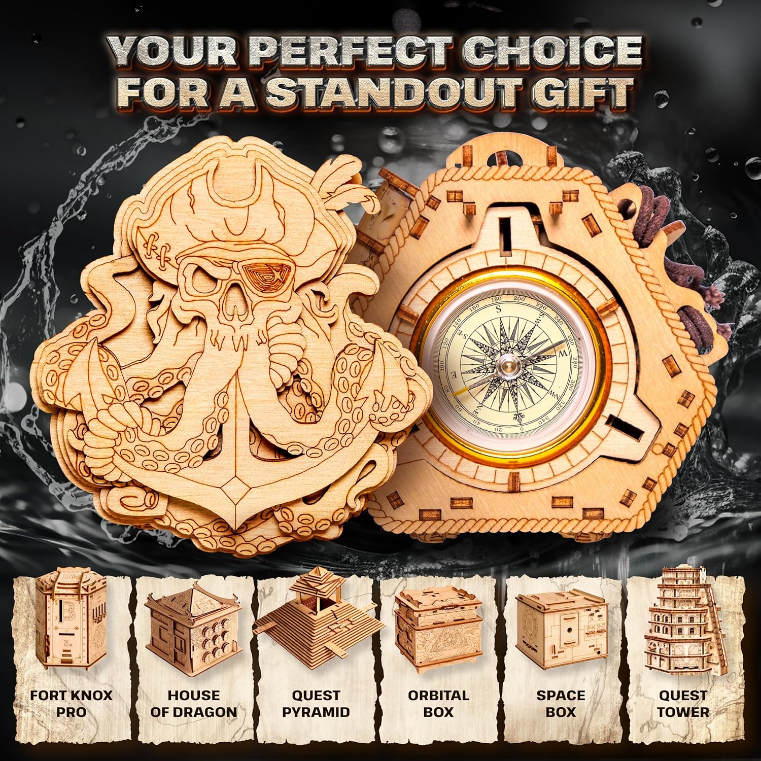 ESC WELT Blackbeard's Compass 3D Escape Room Puzzle Box - Brainteaser Money Box - Wooden Puzzle Game