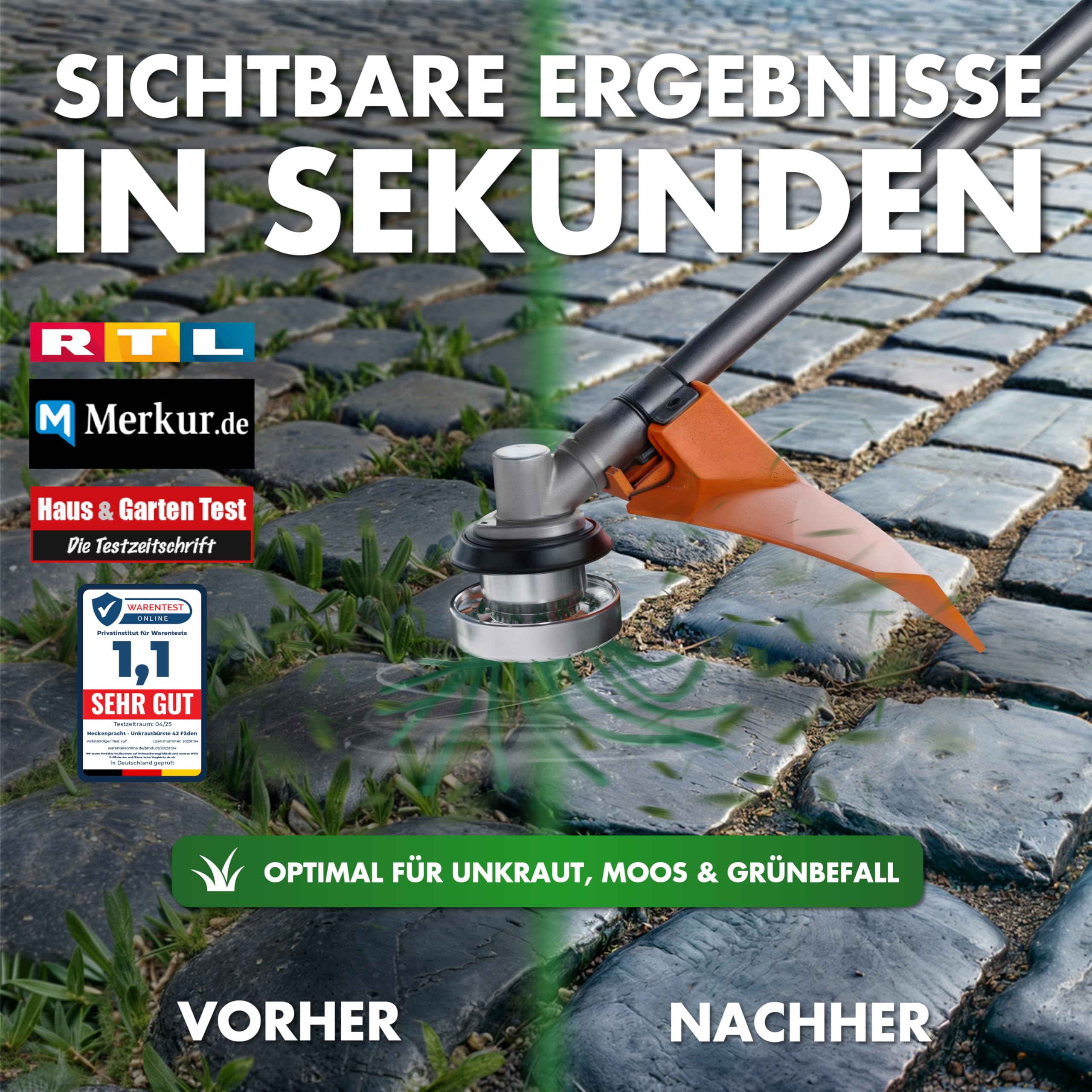 Heckenpracht® Profi Nylon Unkrautbürste für Freischneider | inkl. 42x PA 66 Nylonfäden | Wildkrautbürste für Motorsense aus Aluminium | 25,4mm Bohrung | Freischneider Zubehör