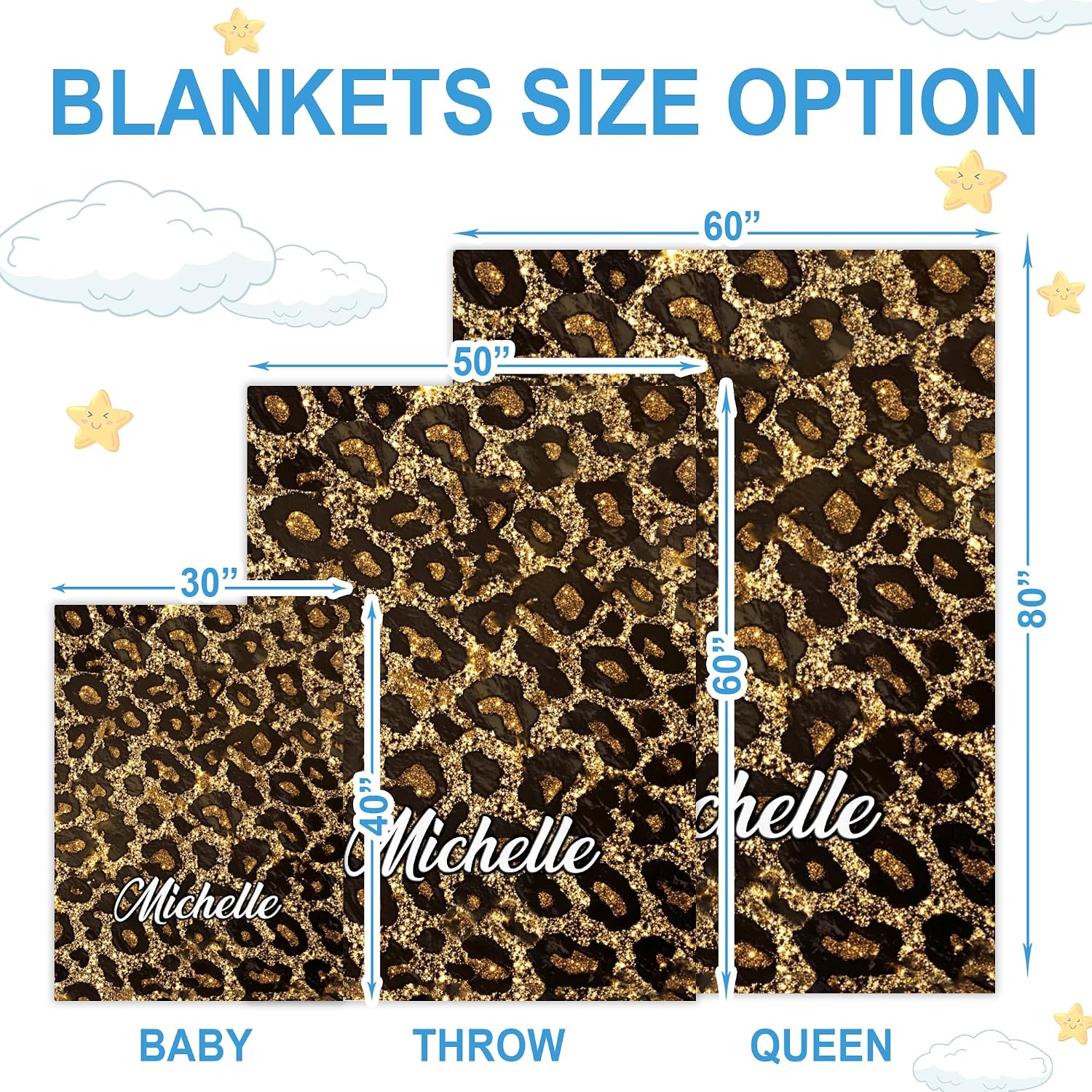Hyturtle Personalized Leopard 2D Print Baby Blanket - Cheetah Print Swaddles for Newborns Girl Boy - Crib Blanket for Toddlers Gifts for Infant Mom - Custom Soft Cozy Plush Toddler Crib Bedding Decor