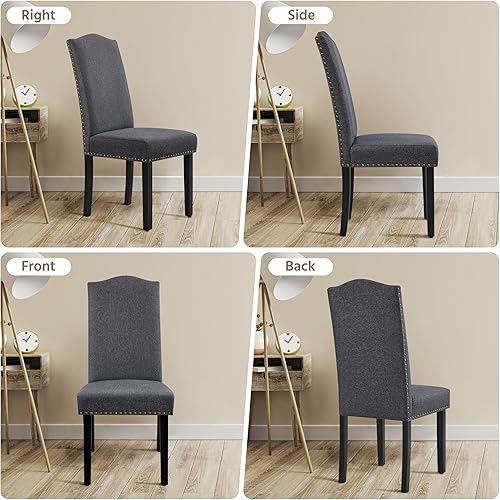 Miniatura 8 de Yaheetech Juego de 4 sillas Parson sin brazos con patas de madera de goma y tela no tejida para cocina, comedor, sala de estar, recepción, gris