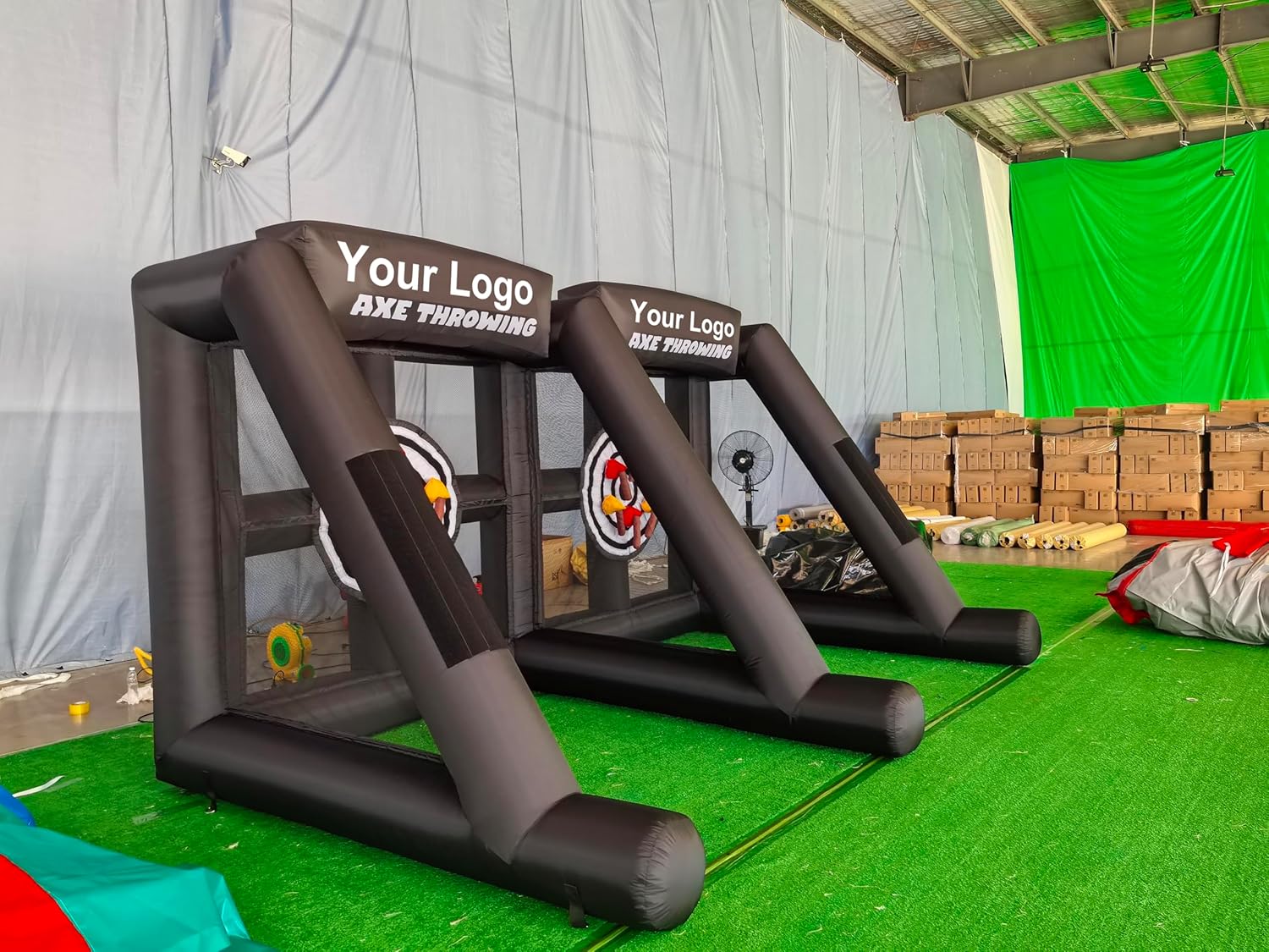 Double Player Inflatable Axe Throwing Game with 12 Soft Axes - 210D Oxford Cloth, 16.5x10x8.5ft Inflatable Ball Toss Target Dart Board for Backyard/Birthday/School/Team/Party Events