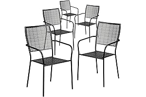 Flash Furniture Oia Commercial Grade Black Square Back Patio Arm Chairs (Set of 5)