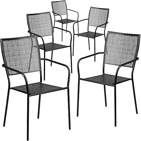 Flash Furniture Oia Commercial Grade Black Square Back Patio Arm Chairs (Set of 5)