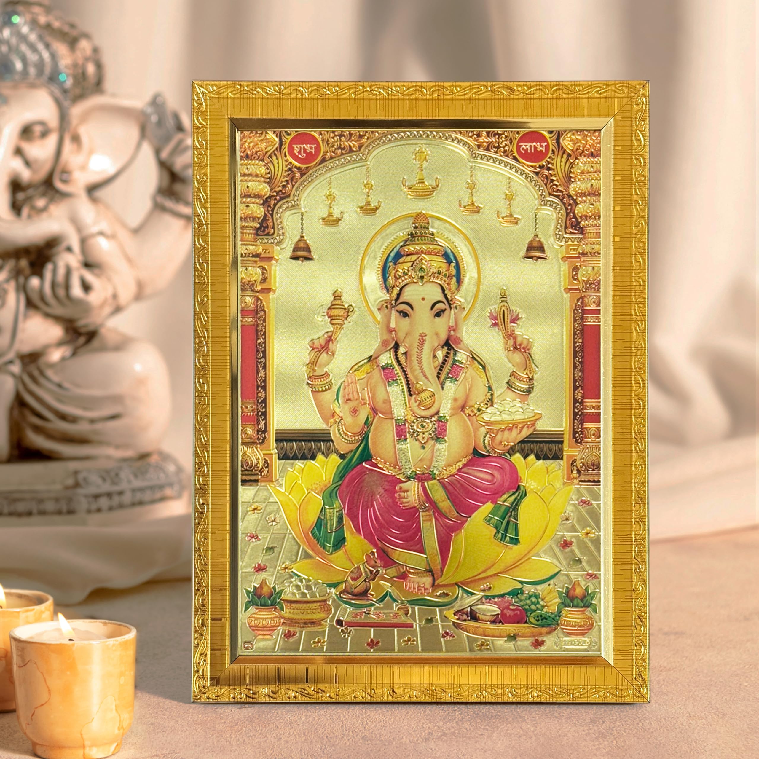 Art Street Lord Ganesh Ji Gold Plated God Photo Frame Wall Decor Mandir Pooja Poster Religious Painting Divine Hindu Temple Decoration Spiritual Blessings Home Office Gift (5.8x7.8 Inch)-image-10
