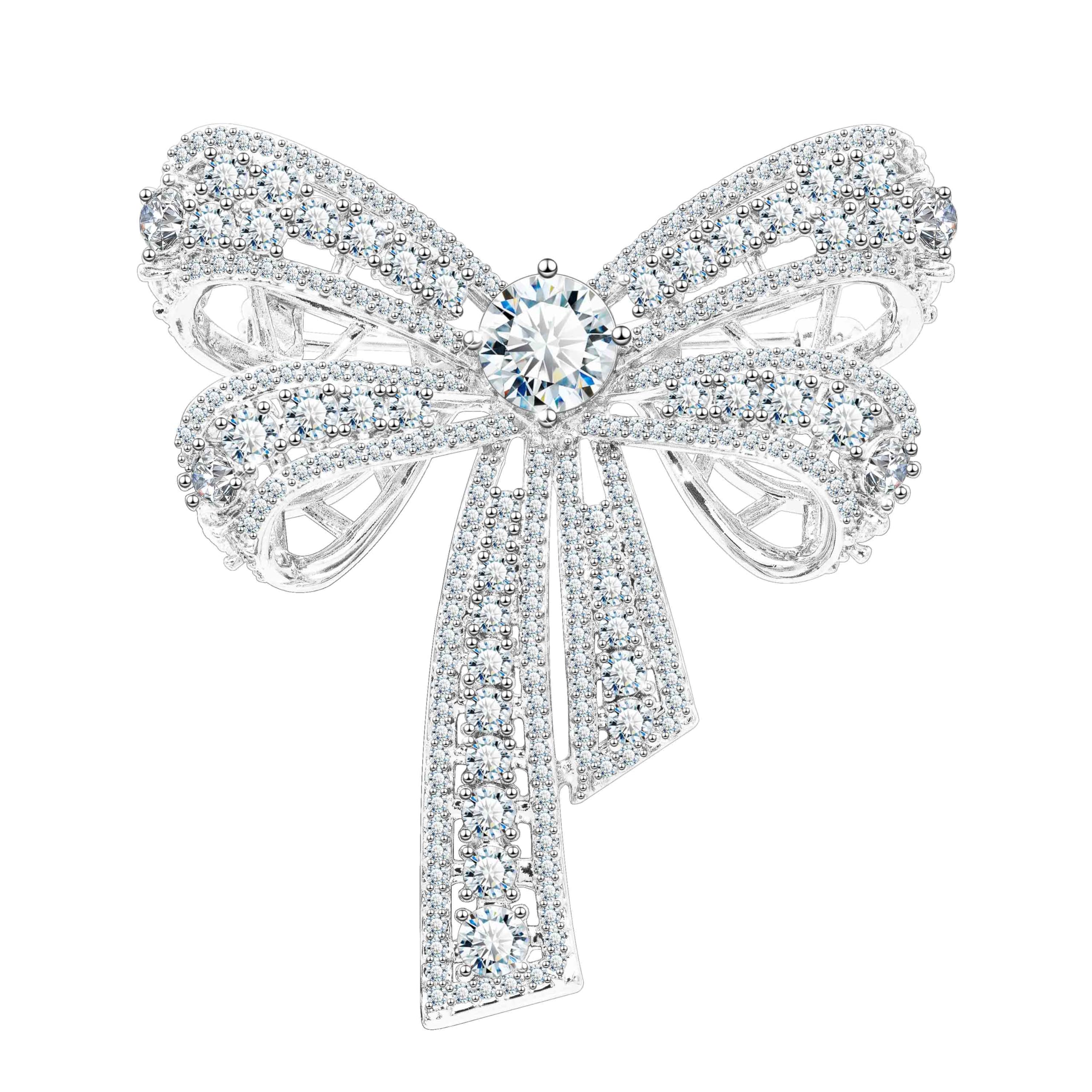 KristLand Mode Winter Hochzeit Urlaub Band Bogen Brosche mit funkelnden Zirkonia Stein Braut Filigrane Schal Brosche Pin Party Weihnachten Geburtstag Geschenk für Frauen Damen