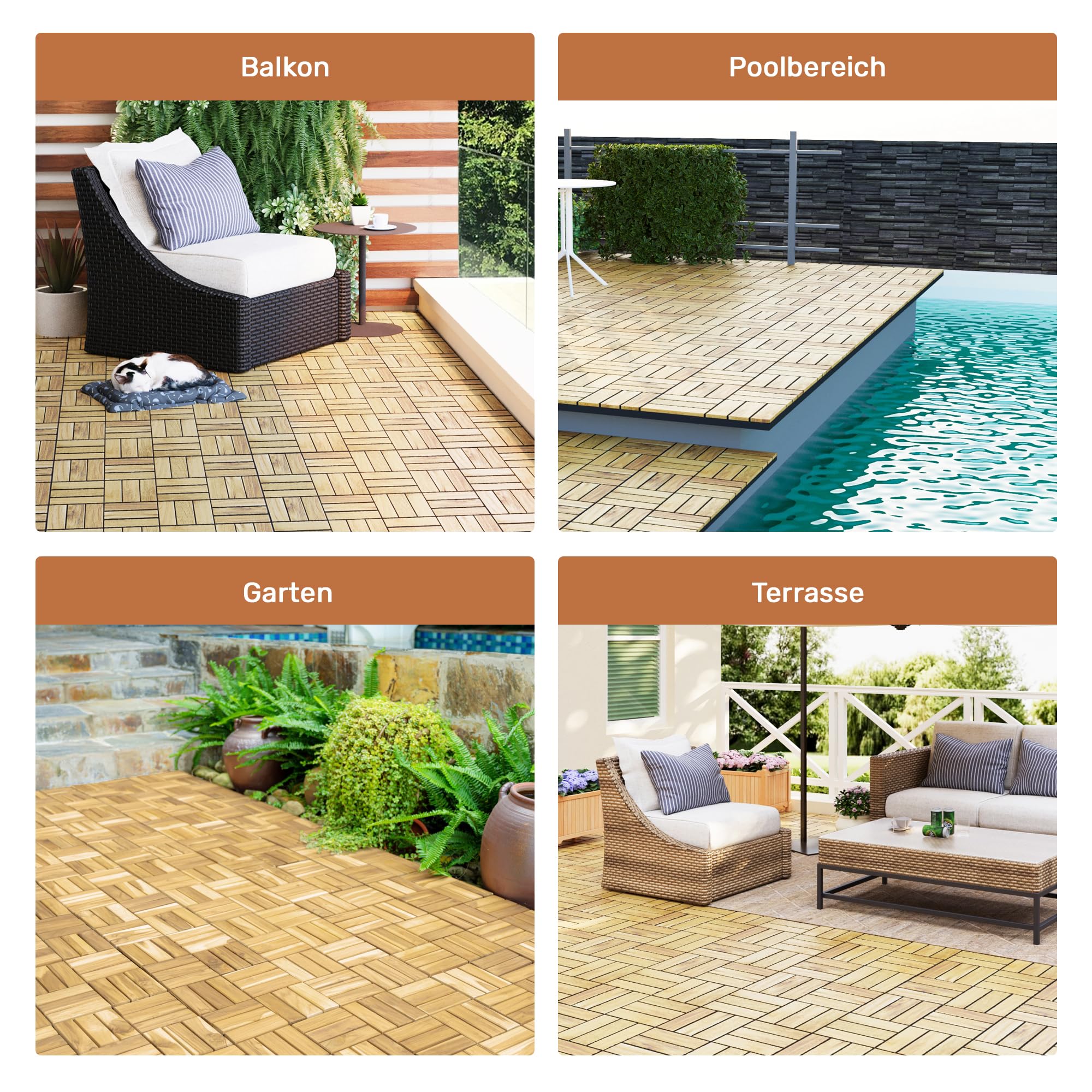Terrassenfliesen aus Akazienholz Schachbrettmuster (32, Naturbraun)