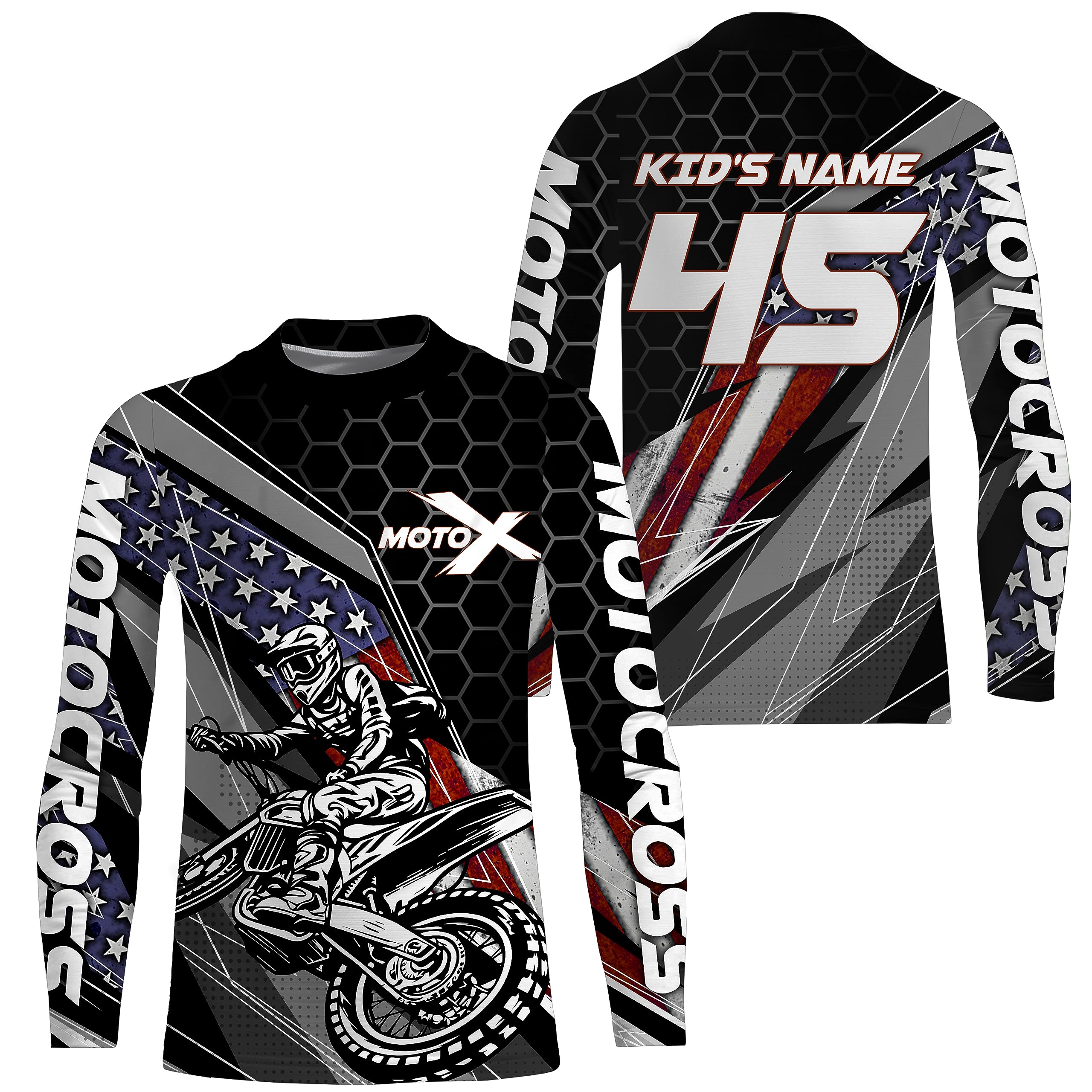 American Motocross Jersey UPF30+ Youth Kid Men Women Racing Dirt Bike Shirt Motox Off-Road Motorcycle Long Sleeves| XM105 (Kid Jersey)