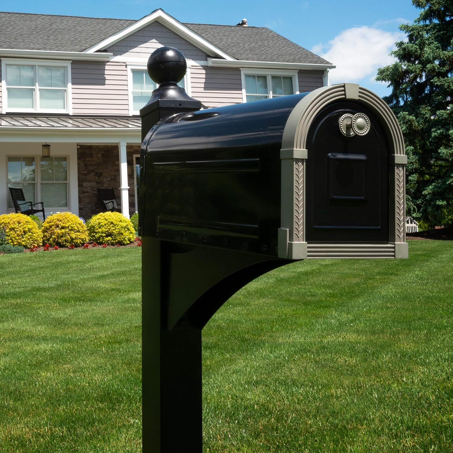 ARCHITECTURAL MAILBOXES Ironside Large Capacity Galvanized Steel Black, Post-Mount Mailbox, MB801BAM & Landover Aluminum Mailbox Post, Black