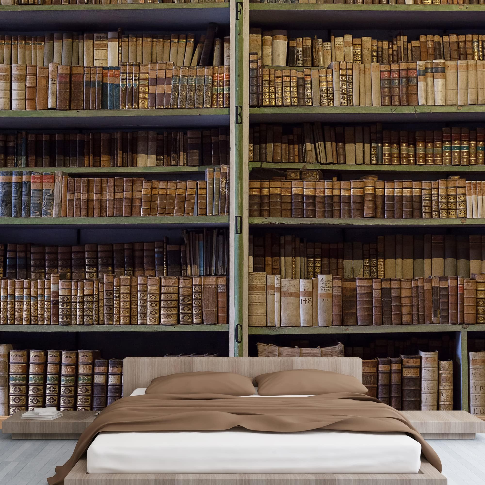 Bookshelf Books 3D Print Wallpaper, Retro Library Peel and Stick Self-Adhesive Removable Wall Mural,for Bedroom Living Room TV Background Sofa Wall,48" W x 36" H-PVC