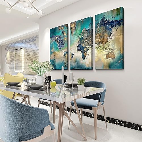 Miniatura 4 de Pogusmavi Arte de pared para sala de estar, galería, marco de pared, conjunto de arte de pared, arte de pared de mapa de 16 x 32 pulgadas, 3 piezas