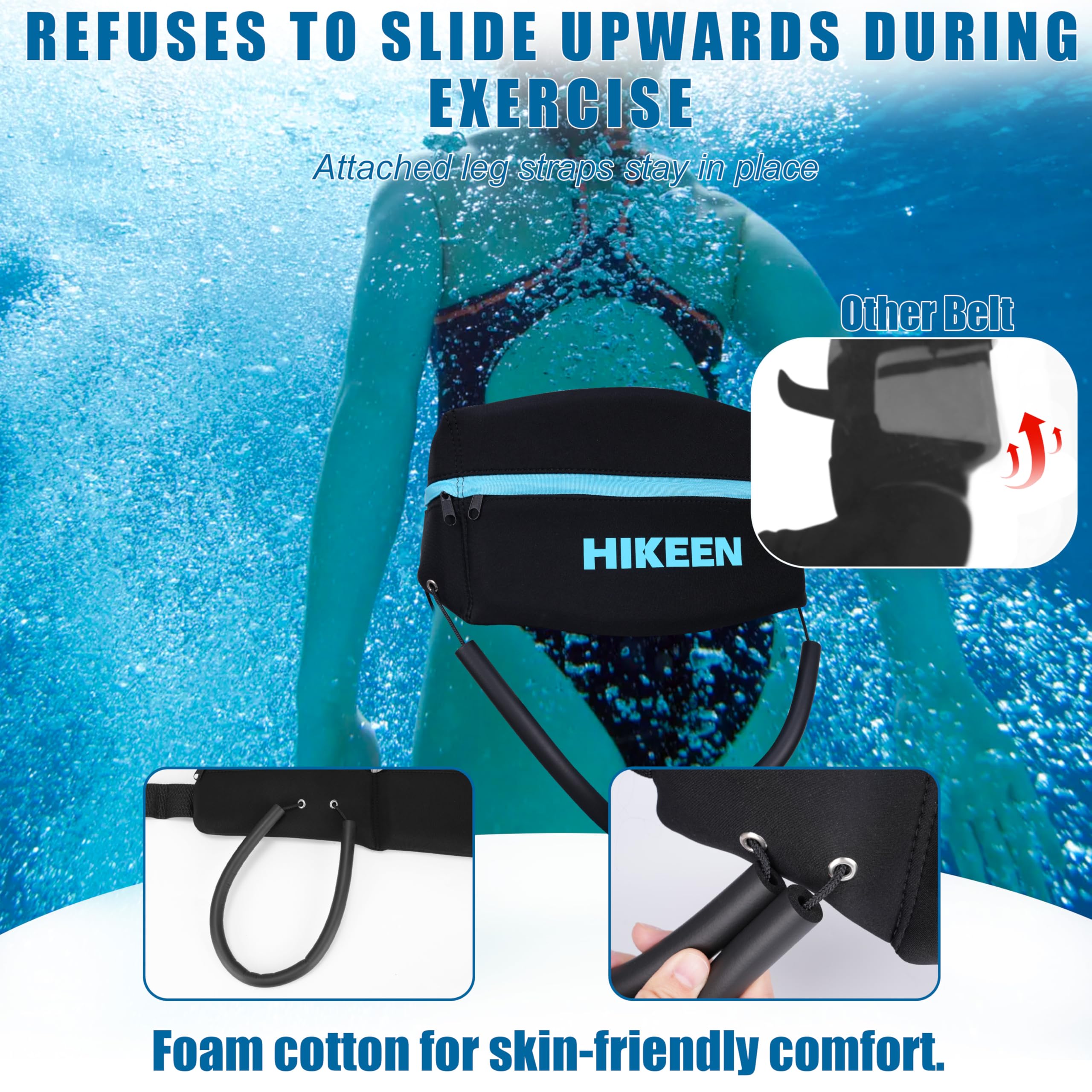 BOOSTEADY Swim Belt for Adults,Water Aerobics Equipment with Fixing Straps and Zipped Pocket,Pool Exercise Equipment for Adults for Pool Exercises and Workouts