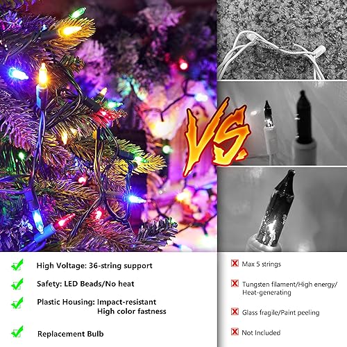 Miniatura 6 de Joomer Mini tira de luces de Navidad Paquete de 2 tiras de 200 luces LED enchufables en total de 39 pies, luces de hadas impermeables conectables