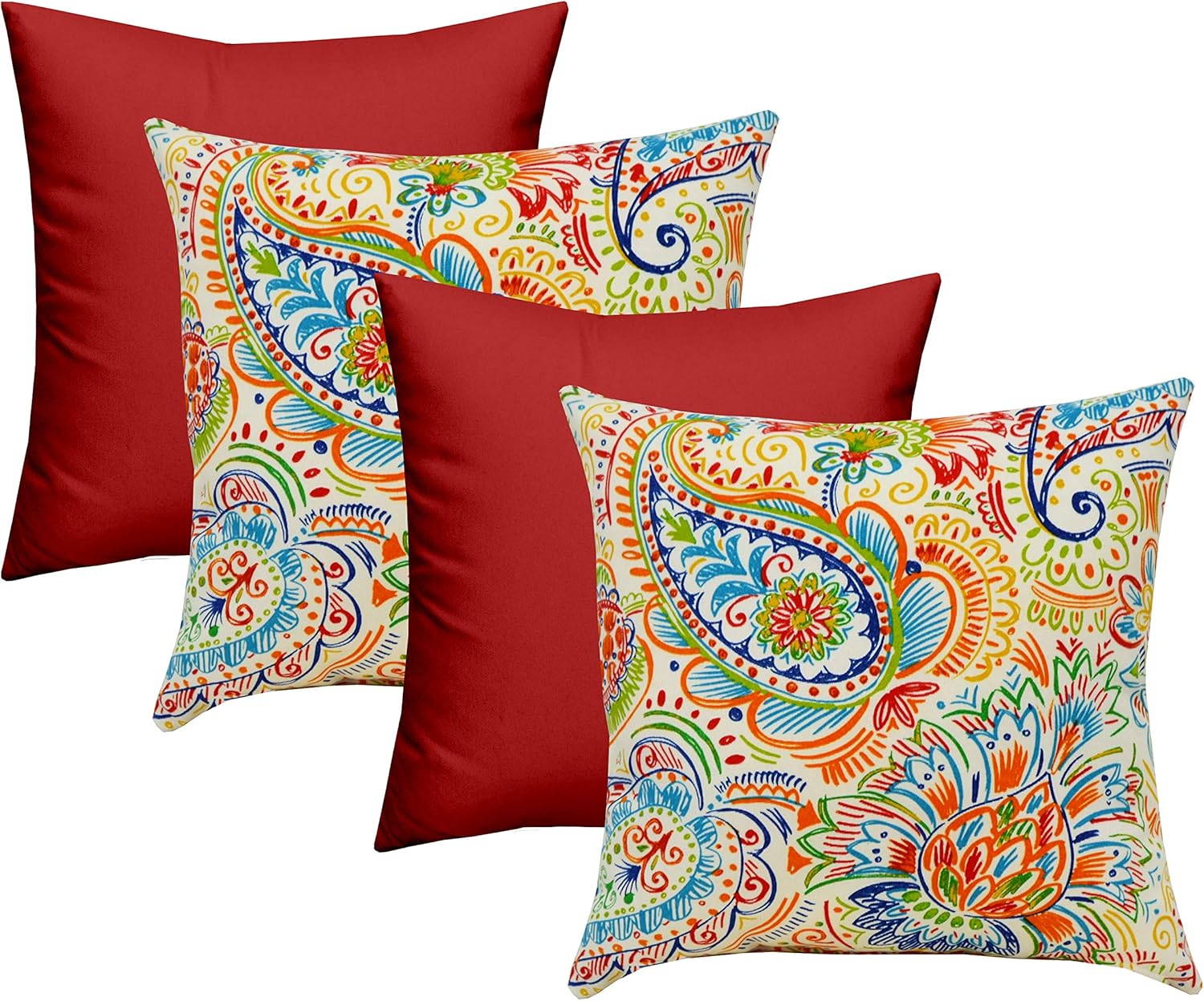 RSH Décor Designer Indoor / Outdoor - Gilford Thin Line Paisley Coordinating Pillow Sets (20 x 20 - 2 Thin Line Paisley & 2 Red)