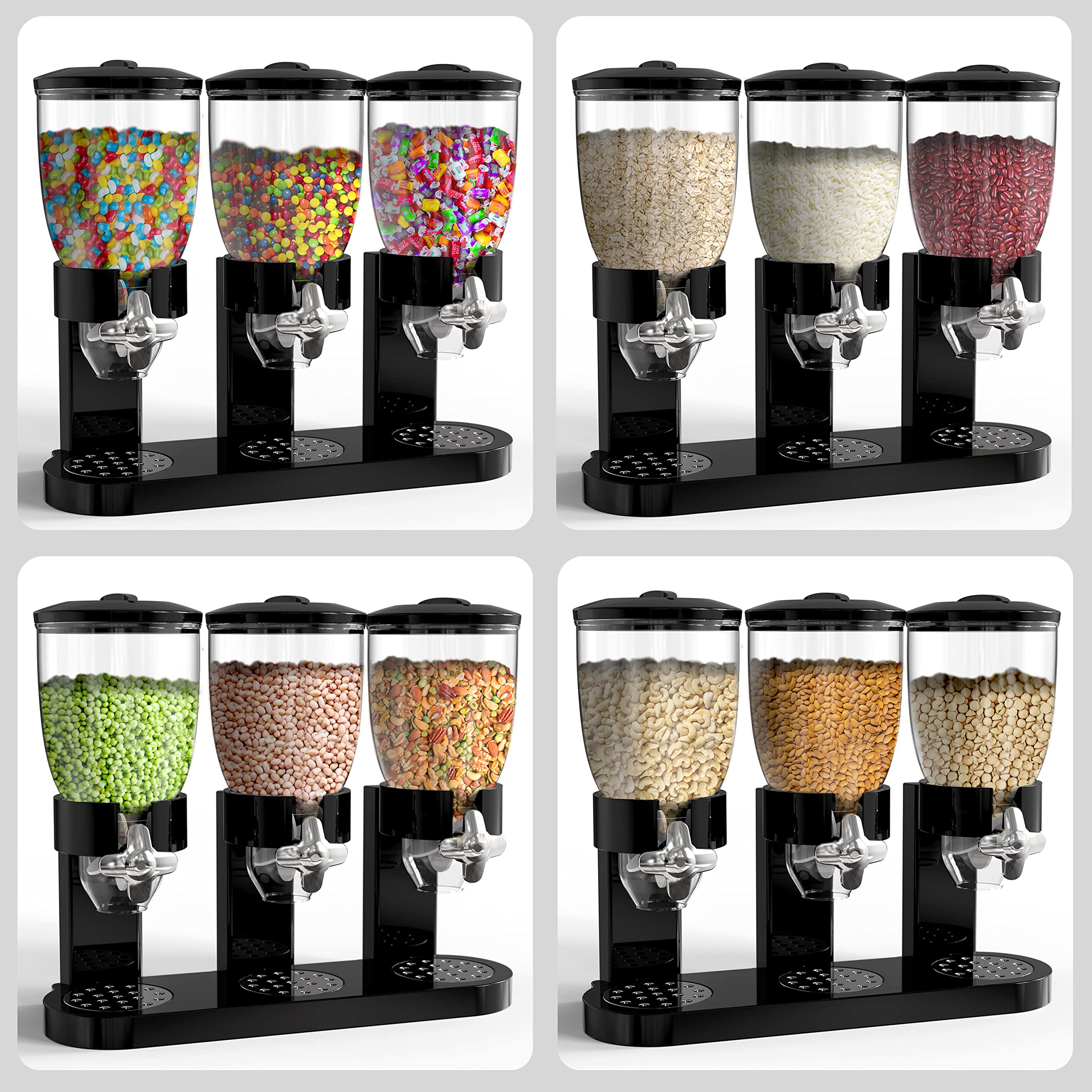 Triple Food Dispenser - Easy To Use Dry Food Dispenser Perfect As A Candy, Nuts, Rice, Granola, Cereal Dispenser & More - Dispensing 1 Ounce Per Twist And Preserving Freshness For Fun, Easy Serving.