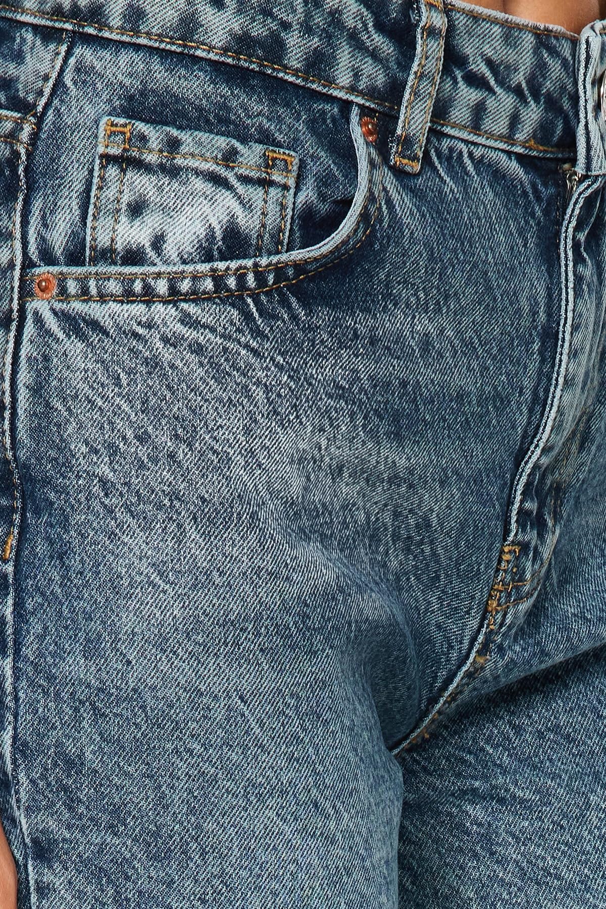 Trendyol Blue Pale Effect Vintage High Waisted Wide Leg Jeans Twoaw24je00089 - Dżins Kobiety