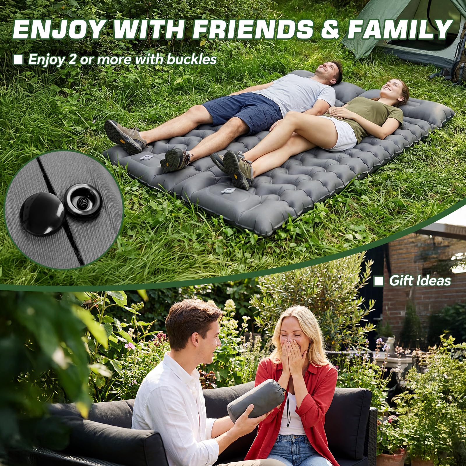 PHYSEN Materassino da campeggio autogonfiabile con cinghie a 360° - impermeabile con pompa a pedale per attività all'aperto, spiaggia, auto e camper - Gonfiabile rapidamente e fissabile
