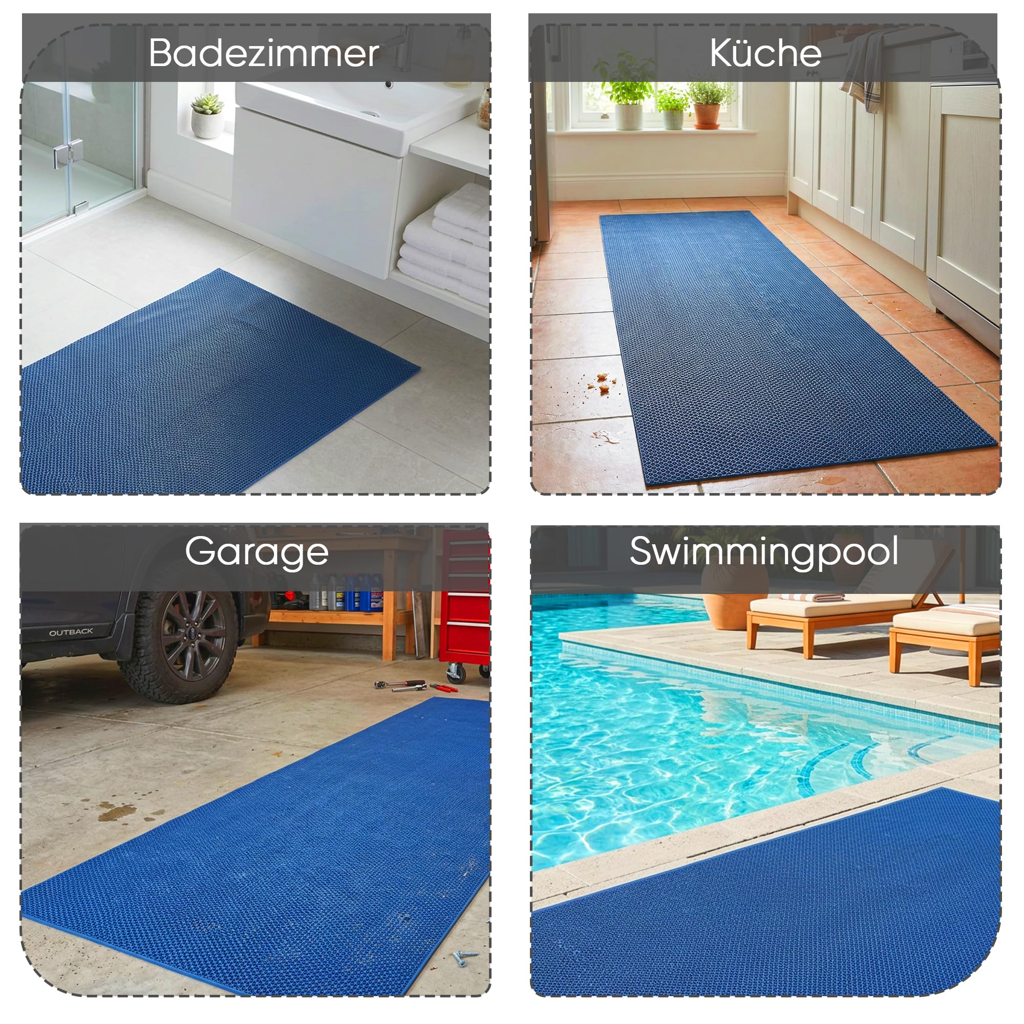 Alfombrilla de drenaje por metros, 500 x 90 cm, antideslizante, 5,5 mm | Alfombrilla antideslizante de drenaje de PVC, para baño, cocina, piscina, color azul