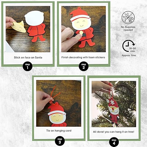 Miniatura 6 de 4E's Novelty Adorno navideño de espuma para niños (paquete de 12) Papá Noel, hombre de jengibre, muñeco de nieve y pingüino, manualidades de Navidad