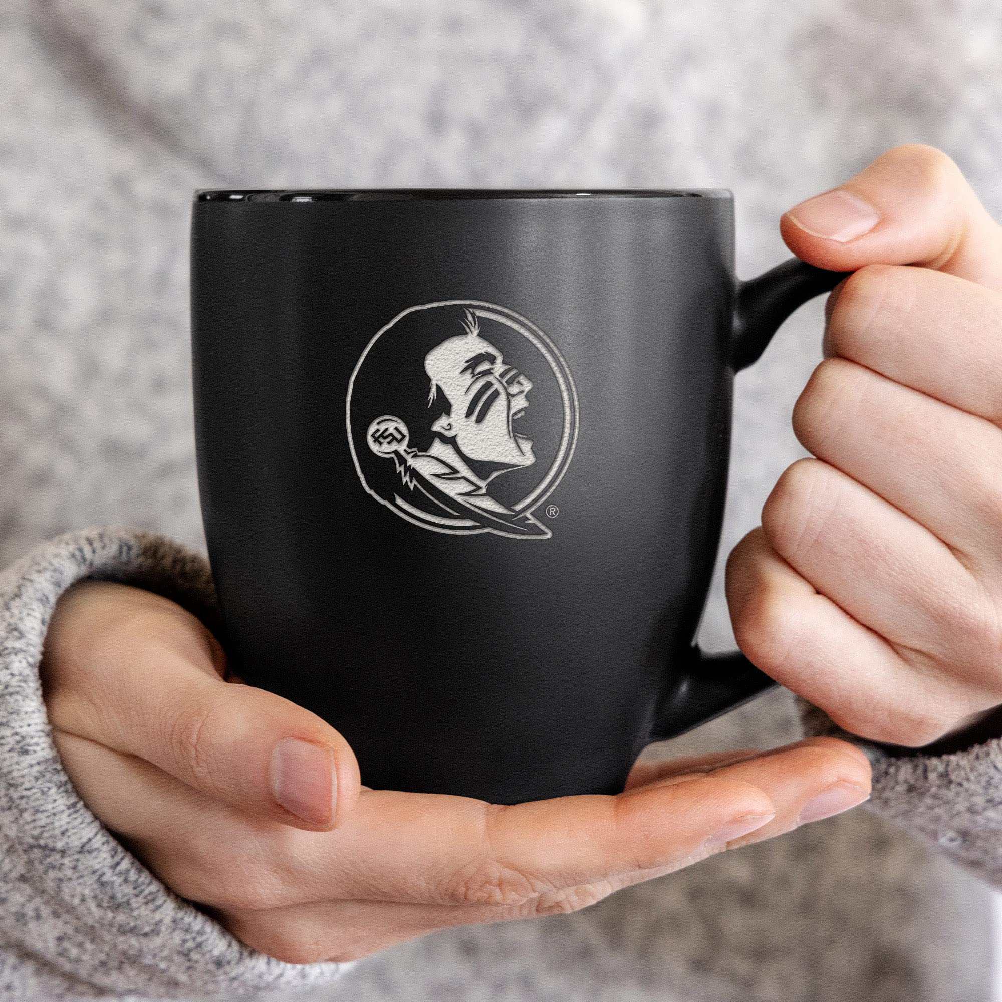 Rico Industries NCAA Florida State Seminoles Main - Taza bistró negra mate de 16 onzas, para bebidas calientes o frías, logotipo del equipo grabado para una sensación única